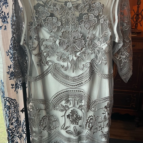 Grey lace dress with lined with silver slip - Picture 4 of 6